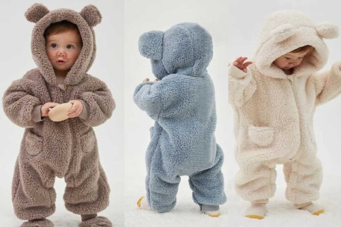 Bear Design Long-Sleeve Baby Jumpsuit